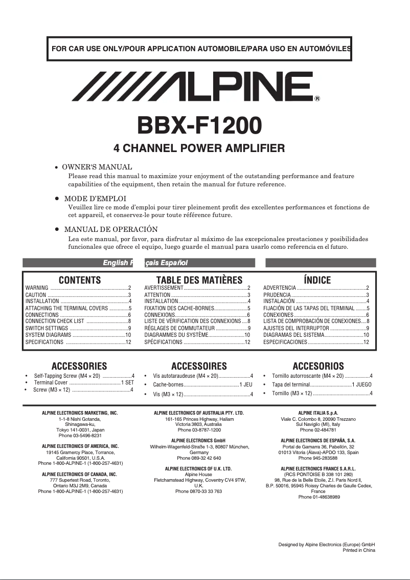 Imagen de la primera página del manual del dispositivo BBX F1200