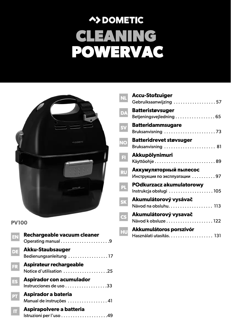 Imagen de la primera página del manual del dispositivo PowerVac PV100