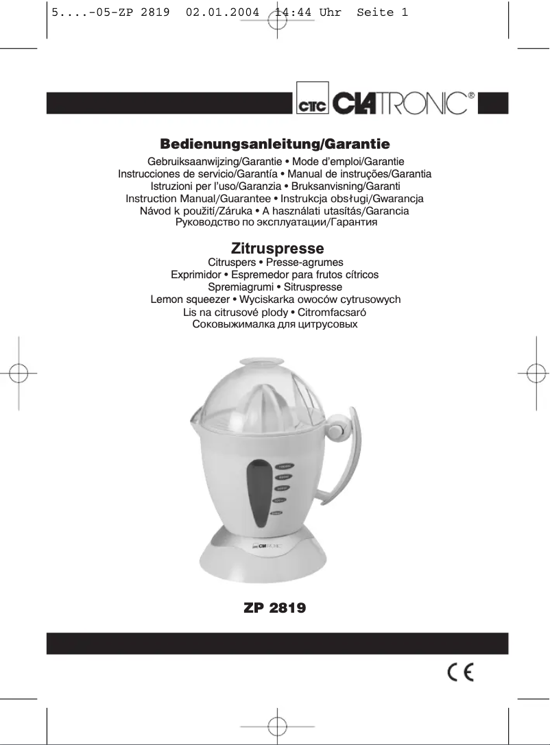 Imagen de la primera página del manual del dispositivo ZP 2819