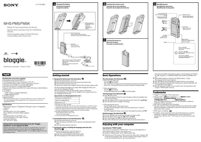 Página 1 del manual Manual de usuario Sony Bloggie MHS-PM5K