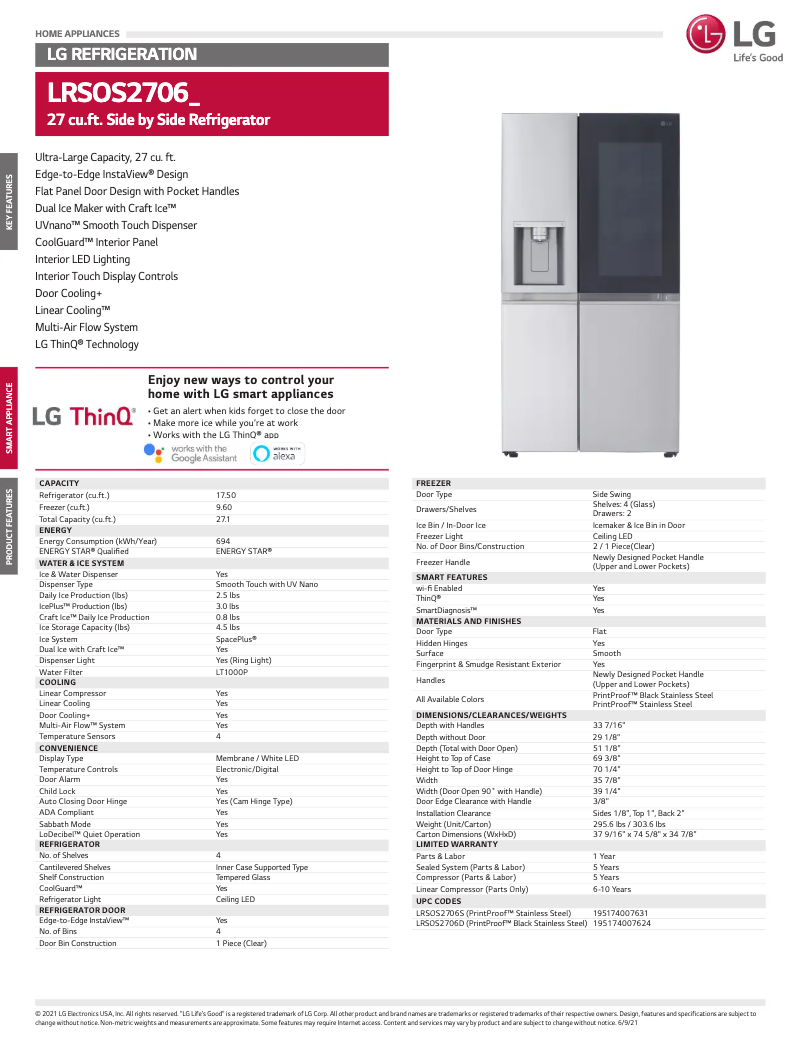 Página nº 1 - Ficha técnica LG LRSOS2706S