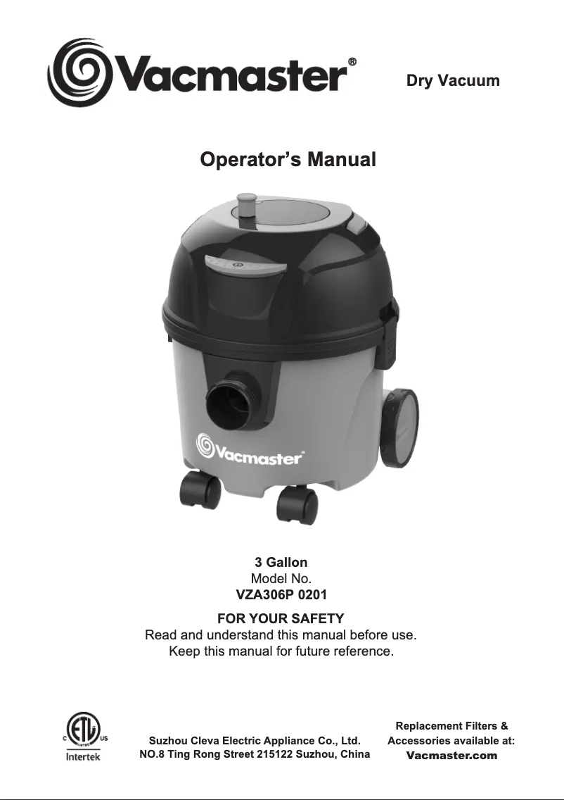 Página 1 del manual Manual de usuario Vacmaster VZA306P 1101