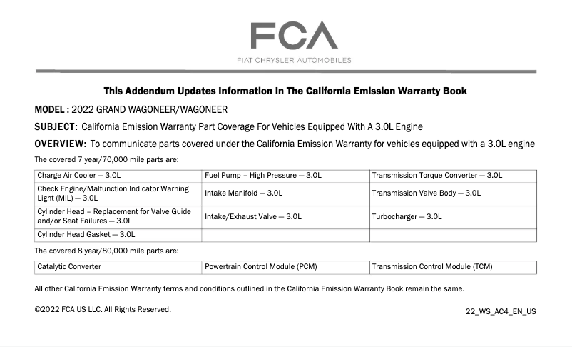 Página 1 del manual Información de garantía Jeep Grand Wagoneer (2022)