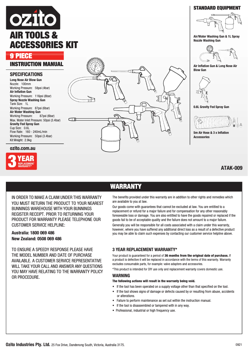 Imagen de la primera página del manual del dispositivo ATAK-009