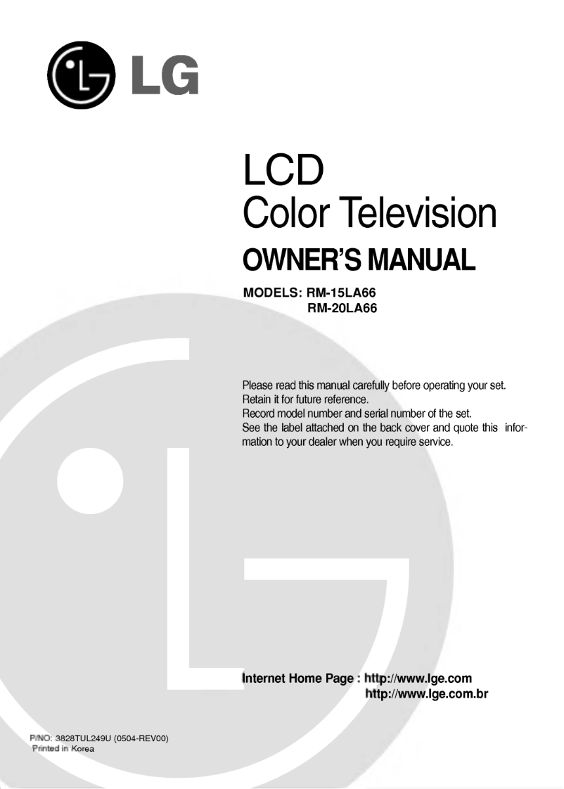 Imagen de la primera página del manual del dispositivo RM-20LA66