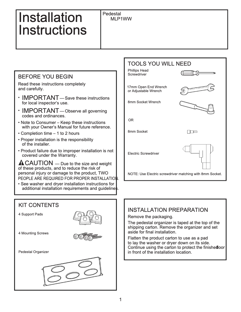 Página 1 del manual Manual de usuario Element MLP1WW