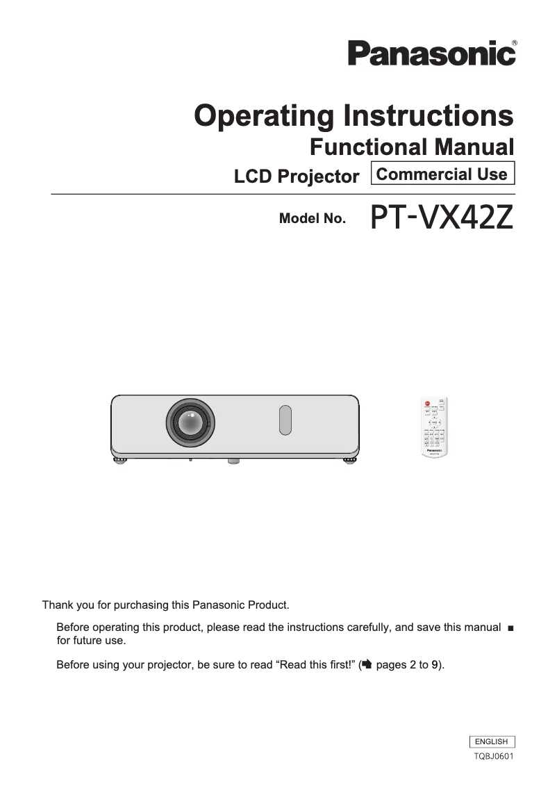 Imagen de la primera página del manual del dispositivo PT-VX42Z