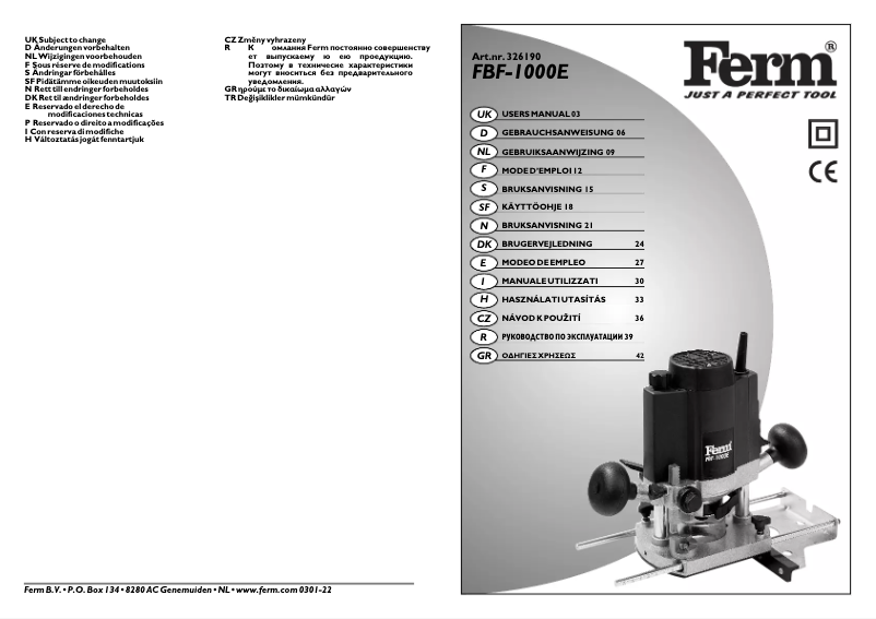 Página 1 del manual Manual de usuario Ferm FBF-1000E