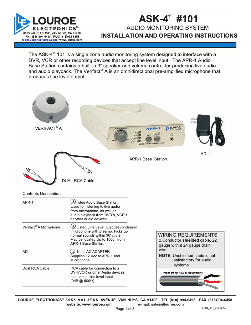 Página 1 del manual Manual de usuario Louroe Electronics ASK-4 #101