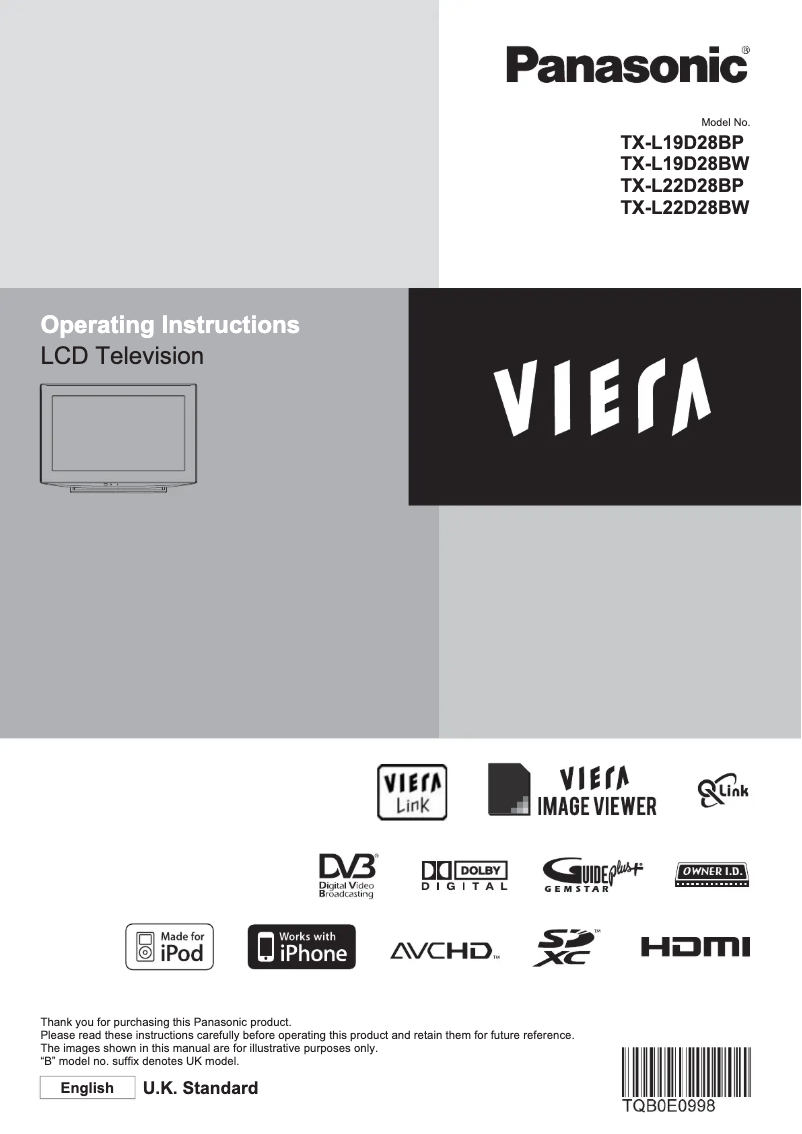 Imagen de la primera página del manual del dispositivo Viera TX-L19D28BP