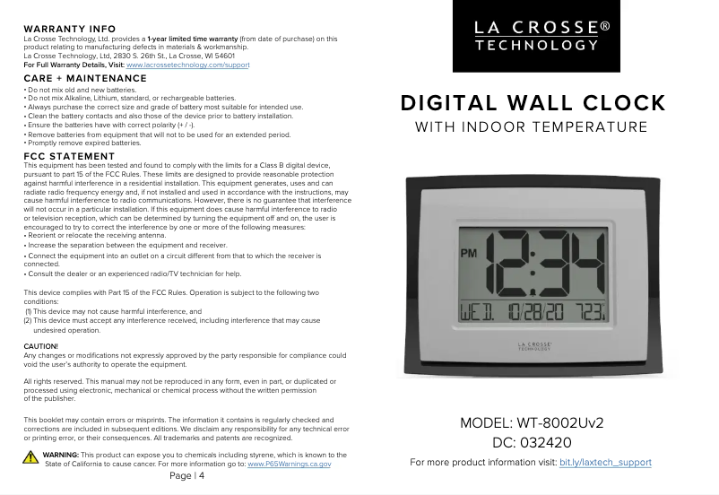Imagen de la primera página del manual del dispositivo WT-8002UV2