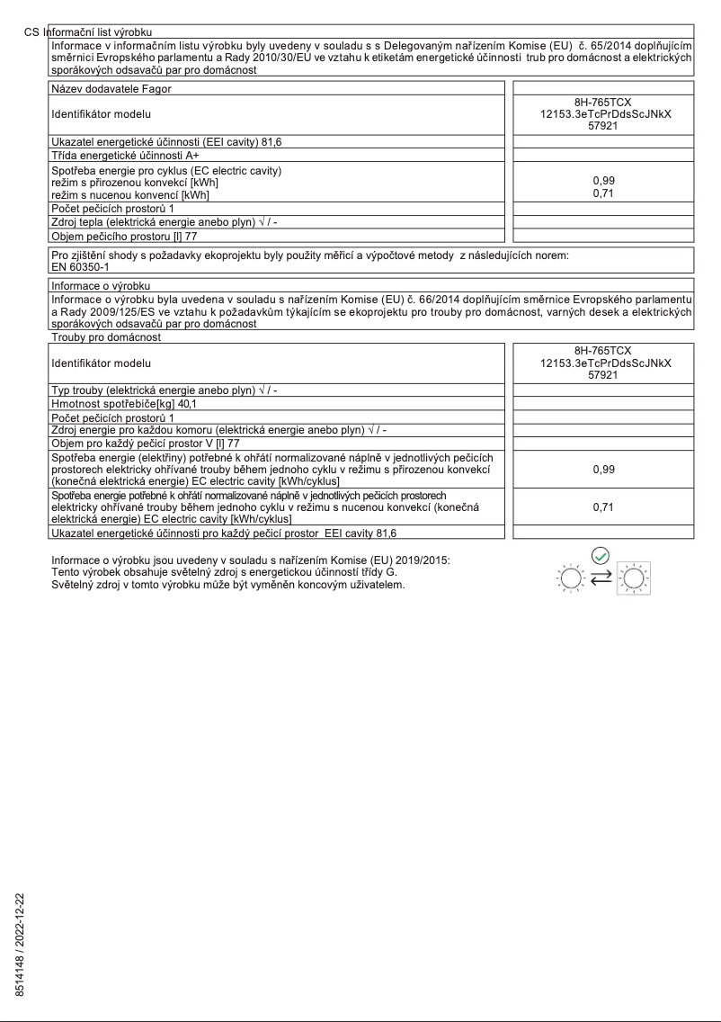 Página nº 1 - Ficha técnica Fagor 8H-765TCX