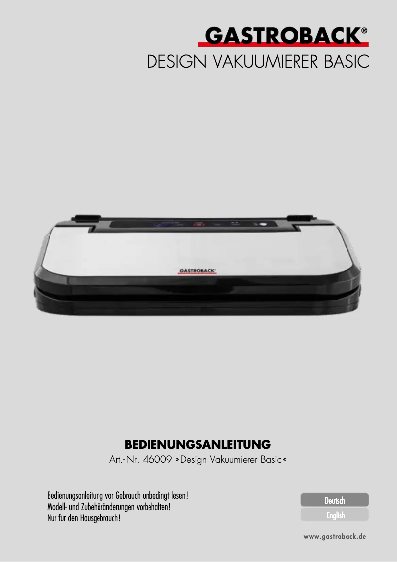 Página 1 del manual Manual de usuario Gastroback Design Basic 46009