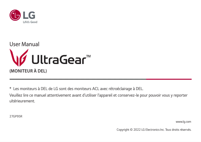 Página nº 1 - Manual de usuario LG UltraGear 27GP95R