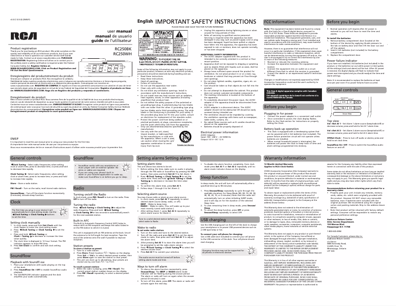 Imagen de la primera página del manual del dispositivo RC250BK