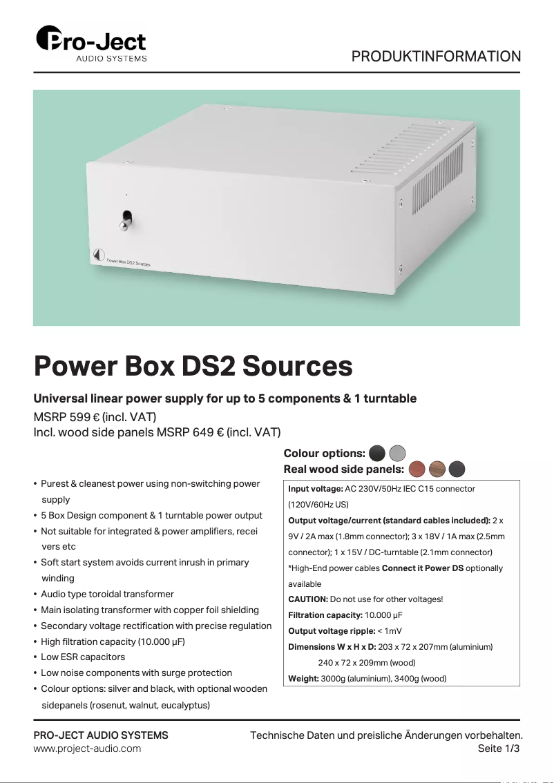 Imagen de la primera página del manual del dispositivo Power Box DS2 Sources
