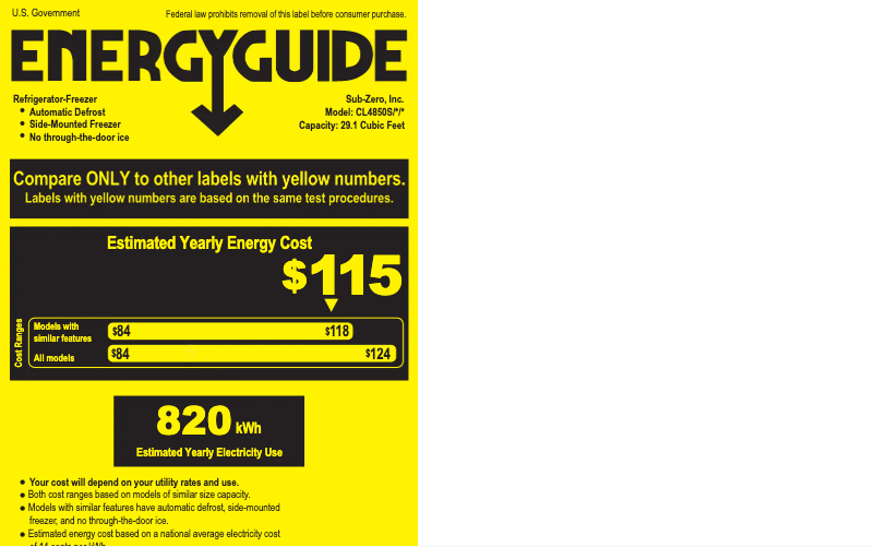 Página 1 del manual Etiqueta energética Sub-Zero CL4850S/S