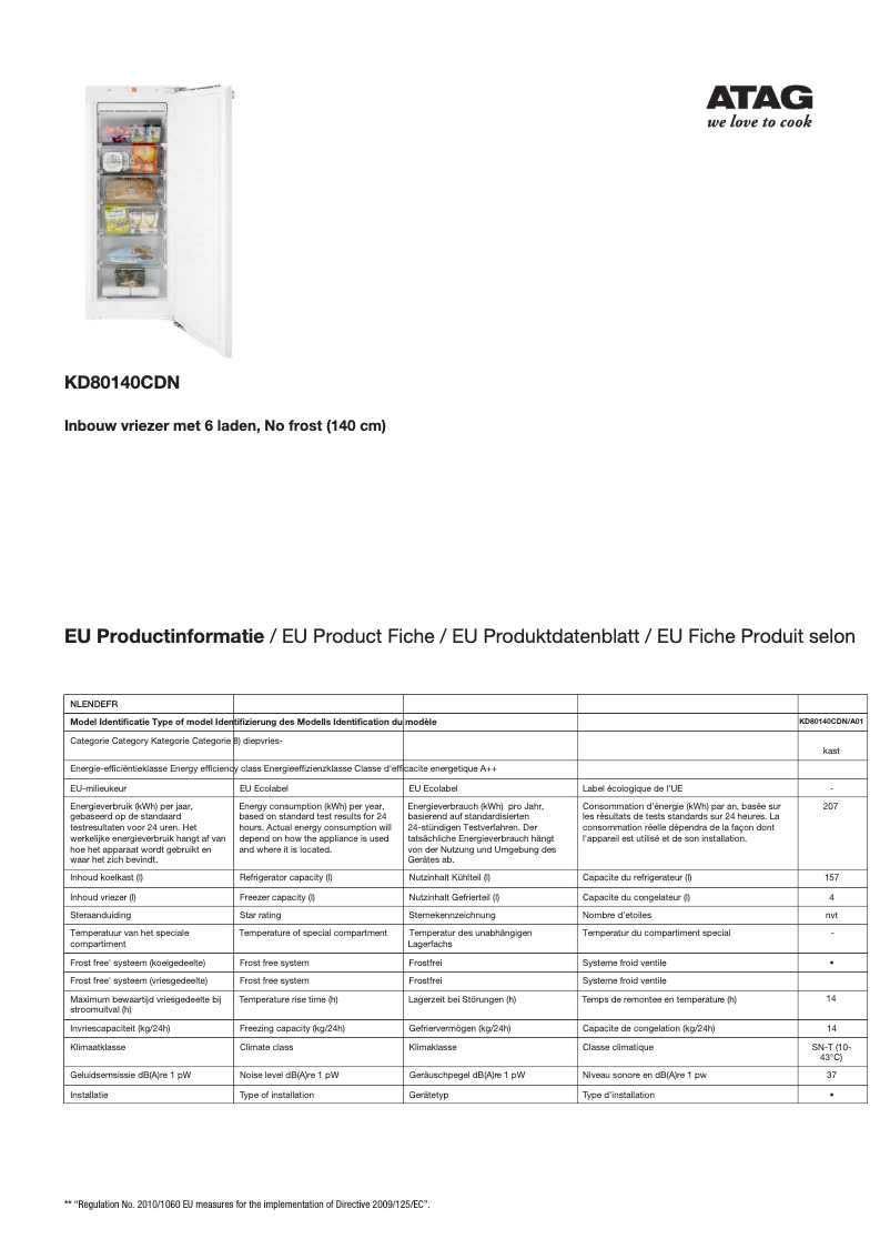 Página 1 del manual Ficha técnica Atag KD80140CDN