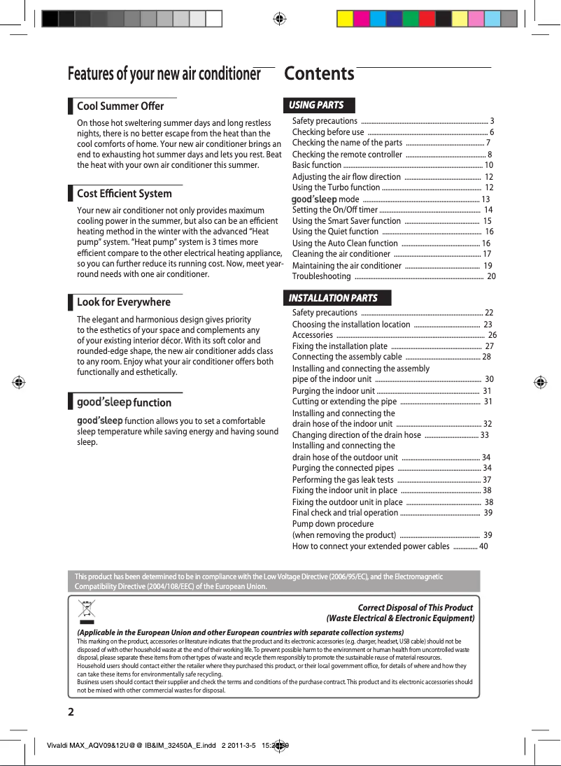 Imagen de la primera página del manual del dispositivo AQV09UGEN