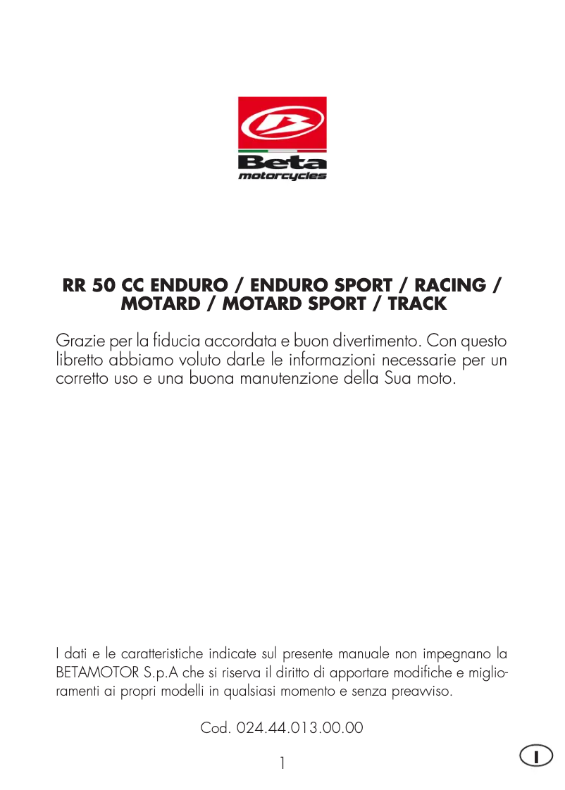 Página 1 del manual Manual de usuario Beta RR 2T 50 (2018)