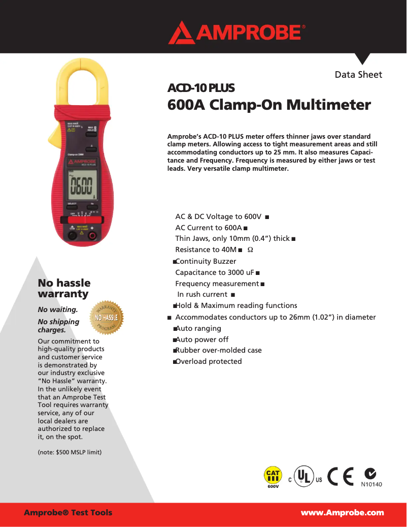 Página 1 del manual Ficha técnica Amprobe ACD-10-PLUS