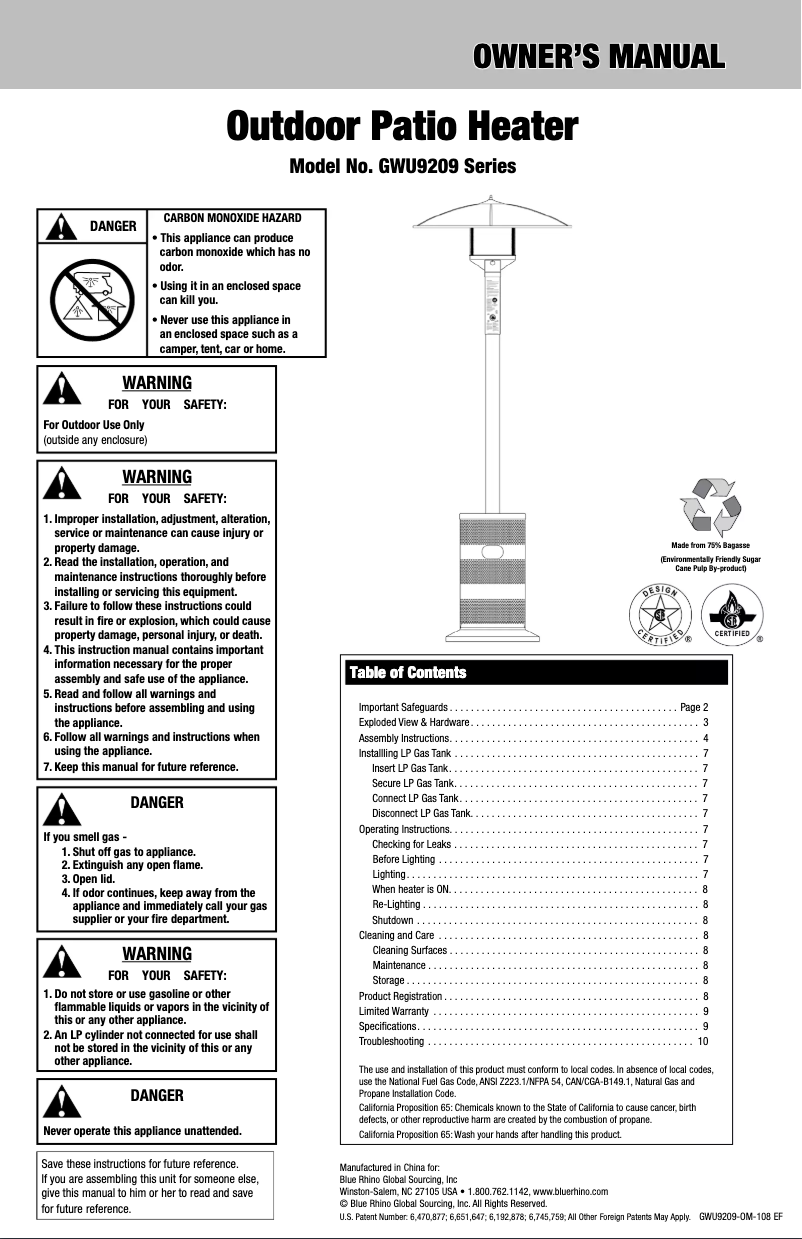 Imagen de la primera página del manual del dispositivo GWU9209SP