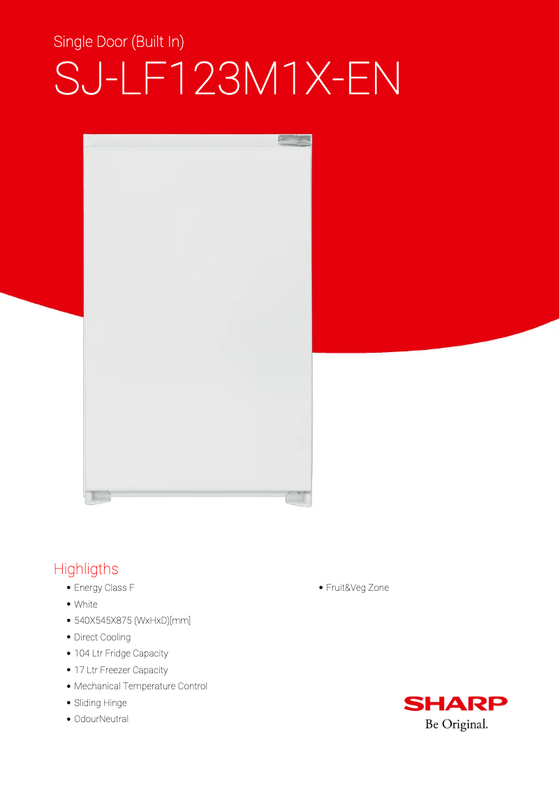 Página 1 del manual Ficha técnica Sharp SJ-LF123M1X-EN