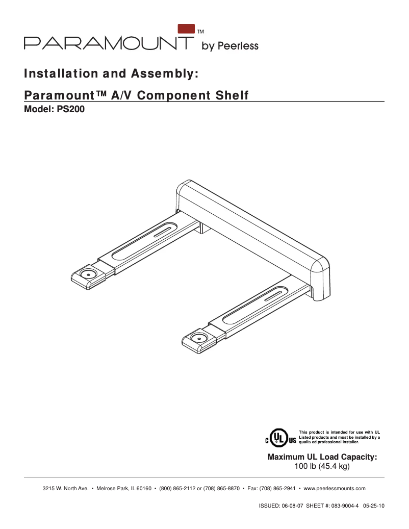 Página 1 del manual Manual de instrucciones Peerless-AV PS200