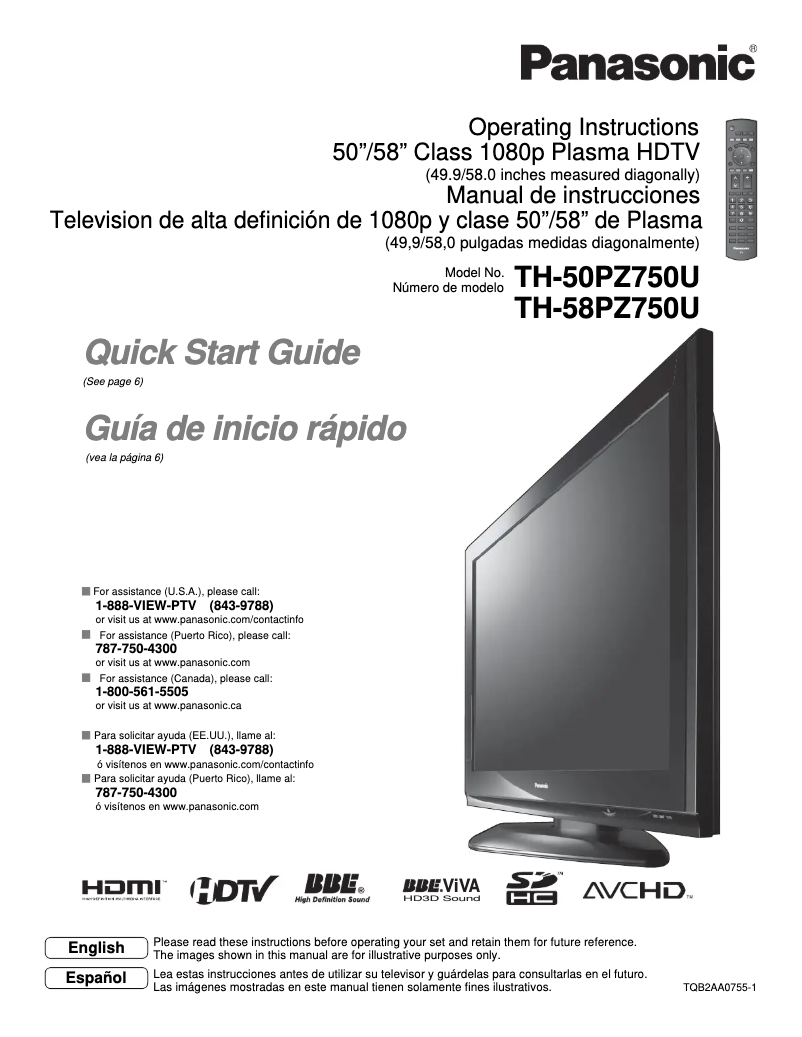 Imagen de la primera página del manual del dispositivo TH-58PZ750U