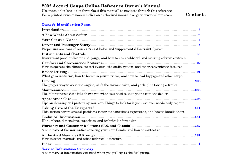 Imagen de la primera página del manual del dispositivo Accord Sedan (2002)