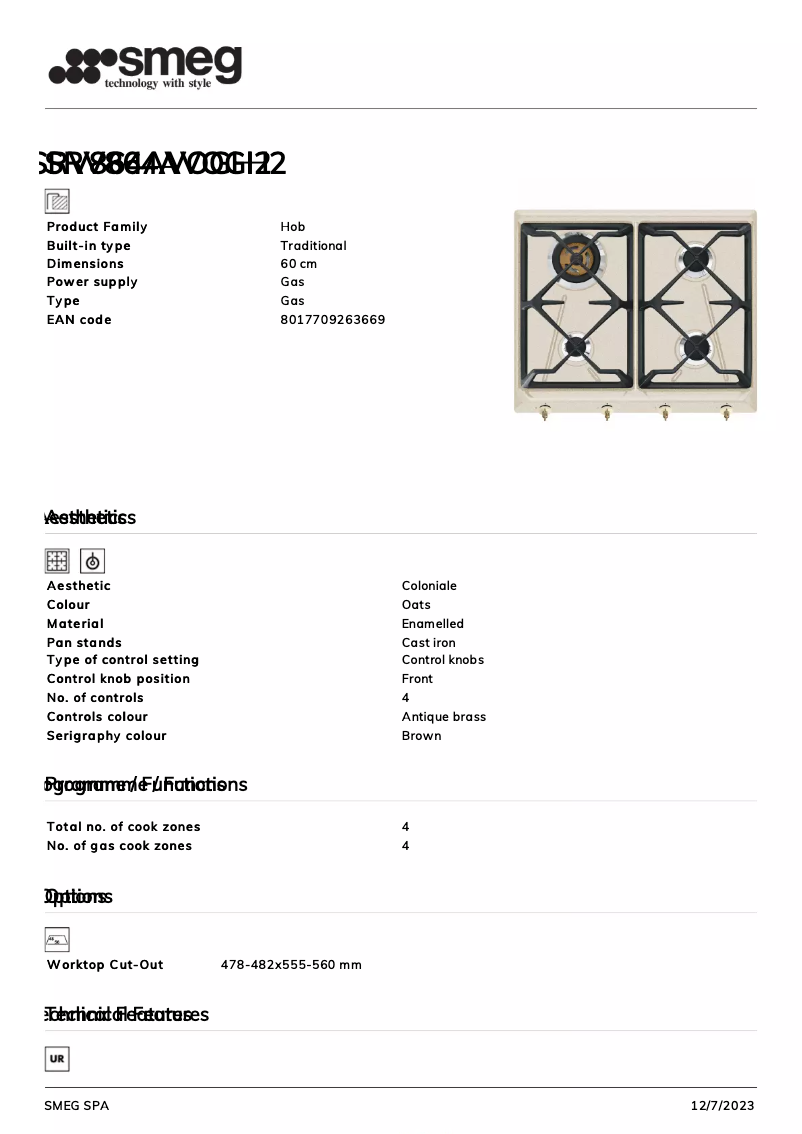 Página 1 del manual Ficha técnica Smeg SRV864AVOGH2