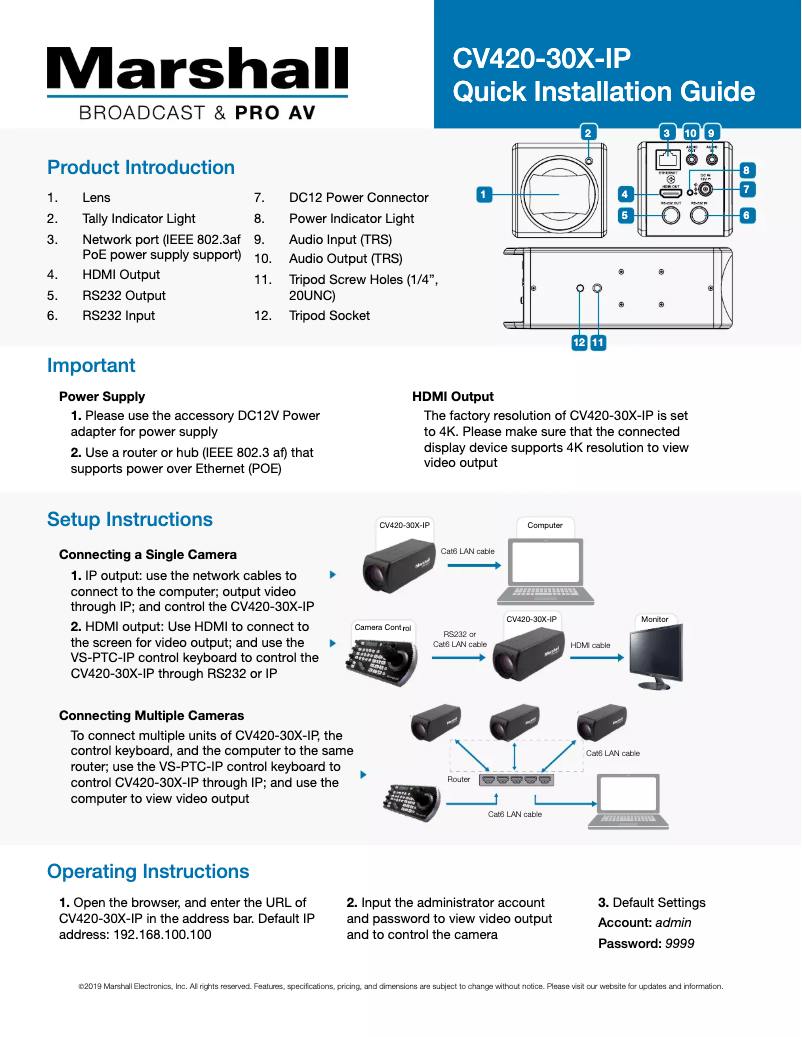 Imagen de la primera página del manual del dispositivo CV420-30X-IP