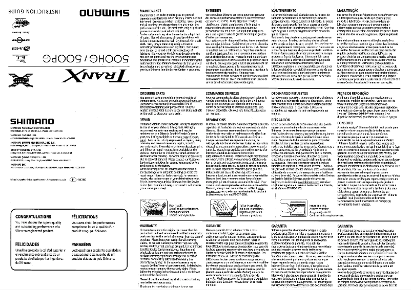 Página 1 del manual Manual de usuario Shimano Tranx 500HG