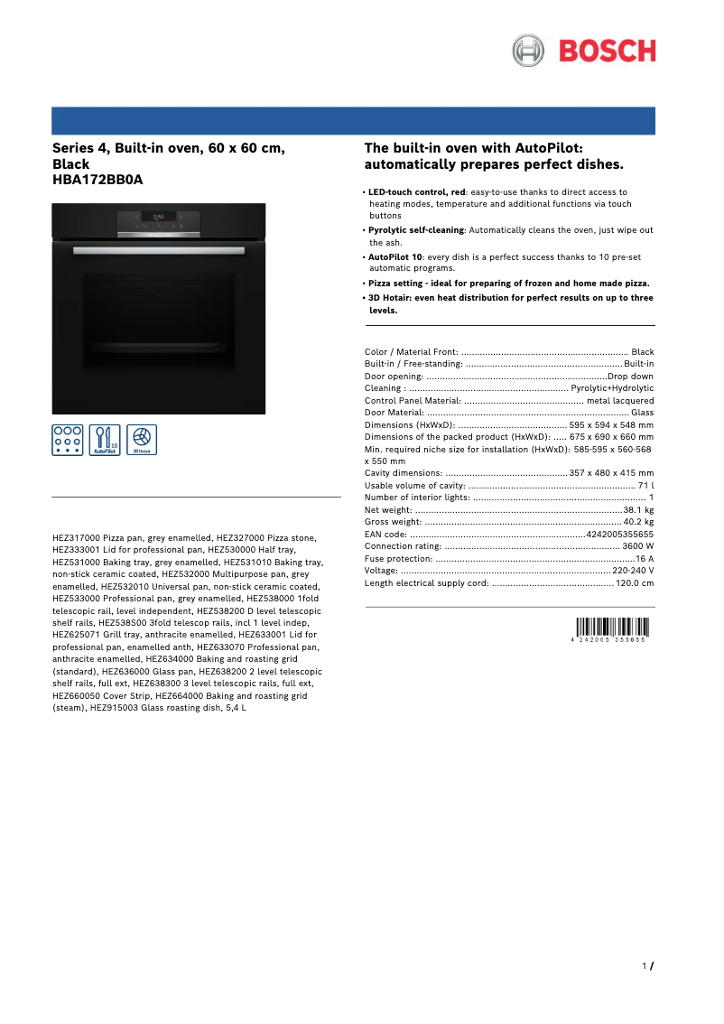 Página nº 1 - Ficha técnica Bosch HBA172BB0A