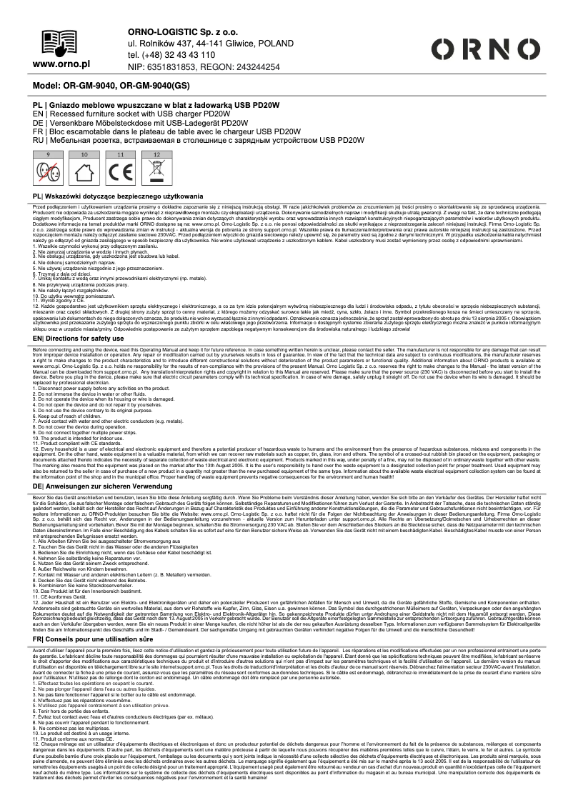 Imagen de la primera página del manual del dispositivo OR-GM-9040