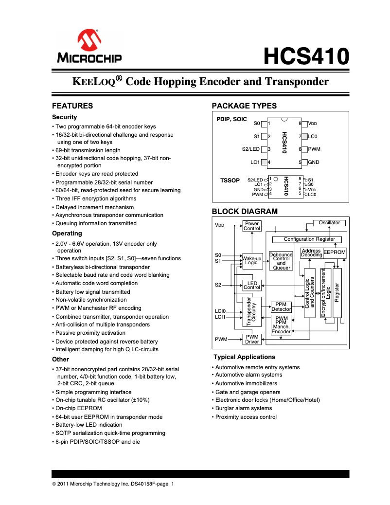 Página nº 1 - Ficha técnica Microchip HCS410