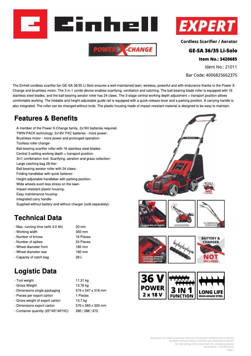 Imagen de la primera página del manual del dispositivo GE-SA 36/35 Li