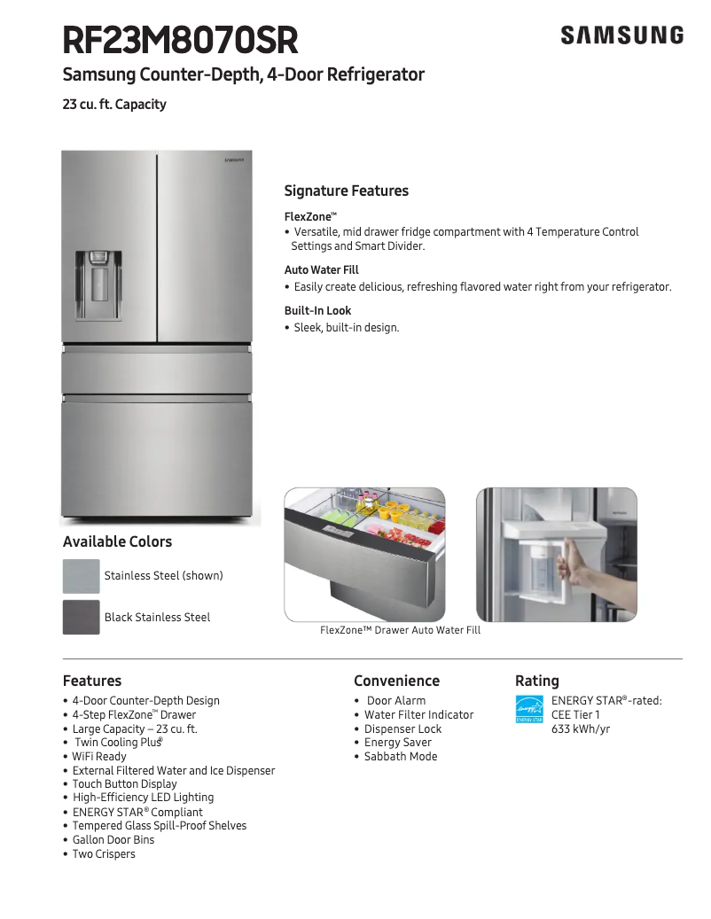 Página 1 del manual Ficha técnica Samsung RF23M8070SR