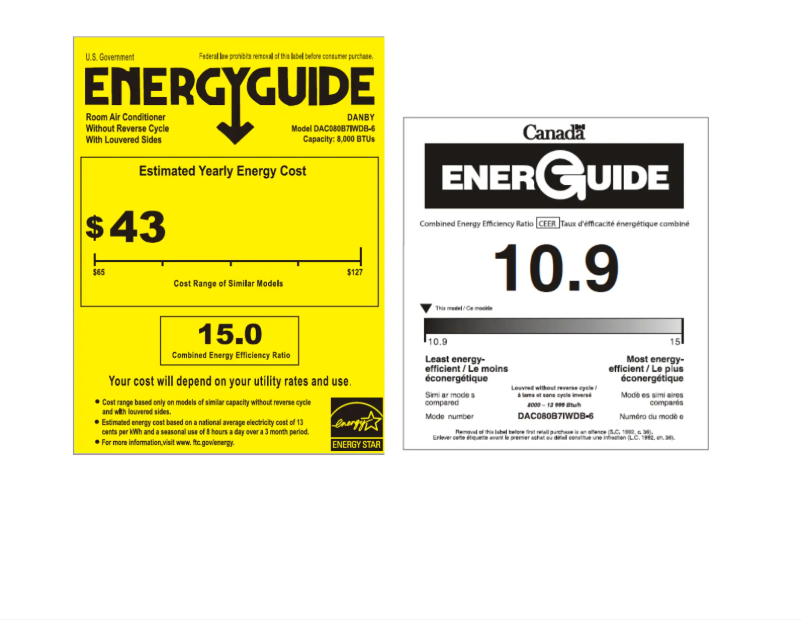 Página 1 del manual Etiqueta energética Danby DAC080B7IWDB-6