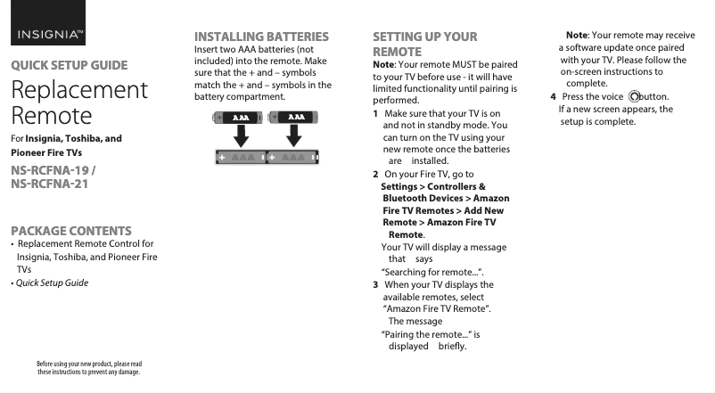 Imagen de la primera página del manual del dispositivo NS-RCFNA-21