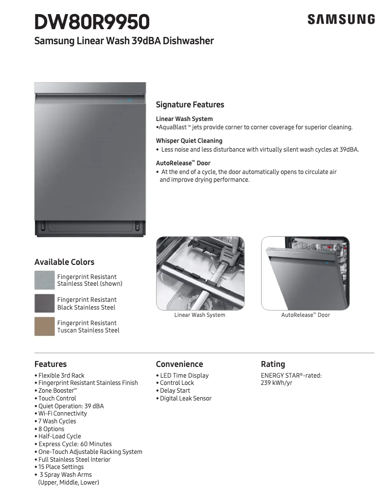 Imagen de la primera página del manual del dispositivo DW80R9950US