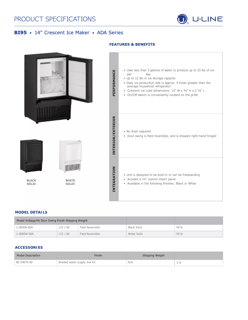 Página 1 del manual Ficha técnica U-Line U-BI95B-00