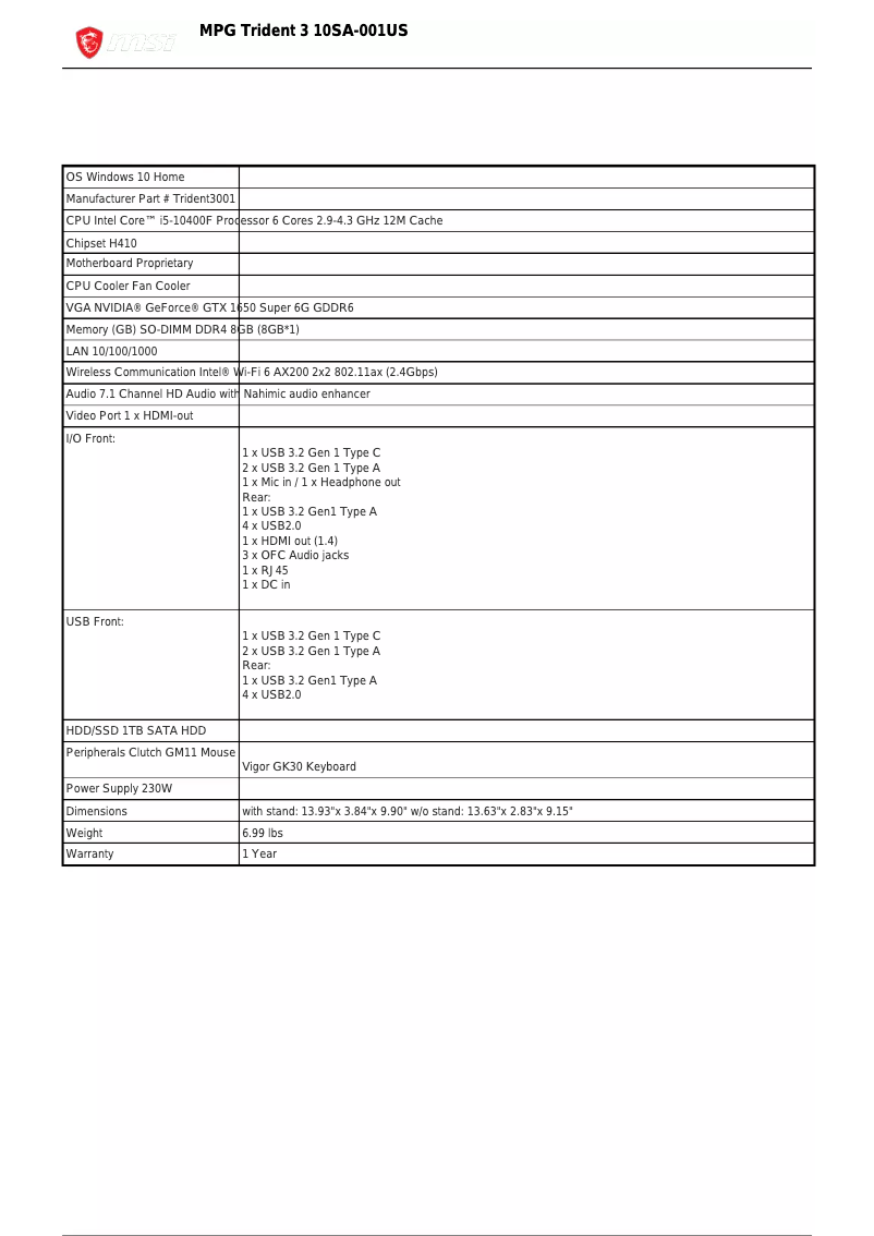 Imagen de la primera página del manual del dispositivo MPG Trident 3