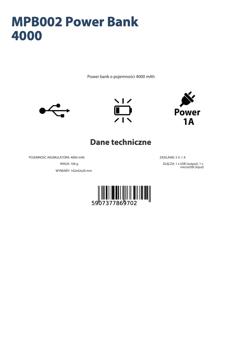 Página 1 del manual Ficha técnica Manta MPB002