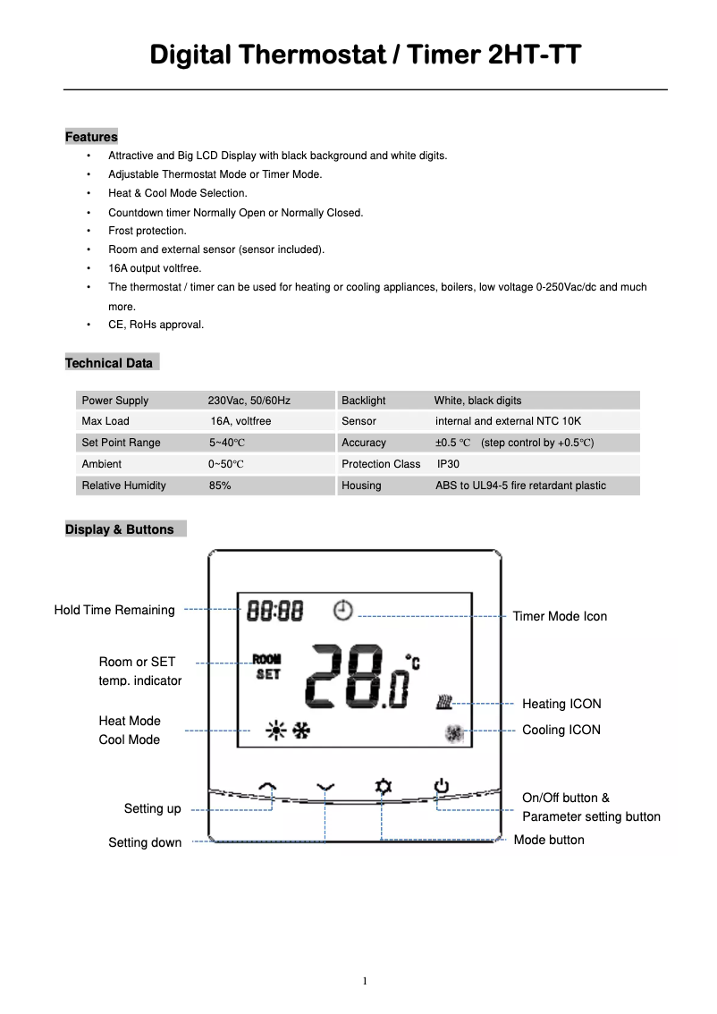 Página 1 del manual Manual de usuario 2Heat 2HT-TT