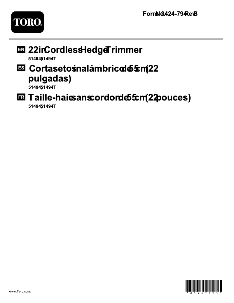 Página 1 del manual Manual de usuario Toro 51494