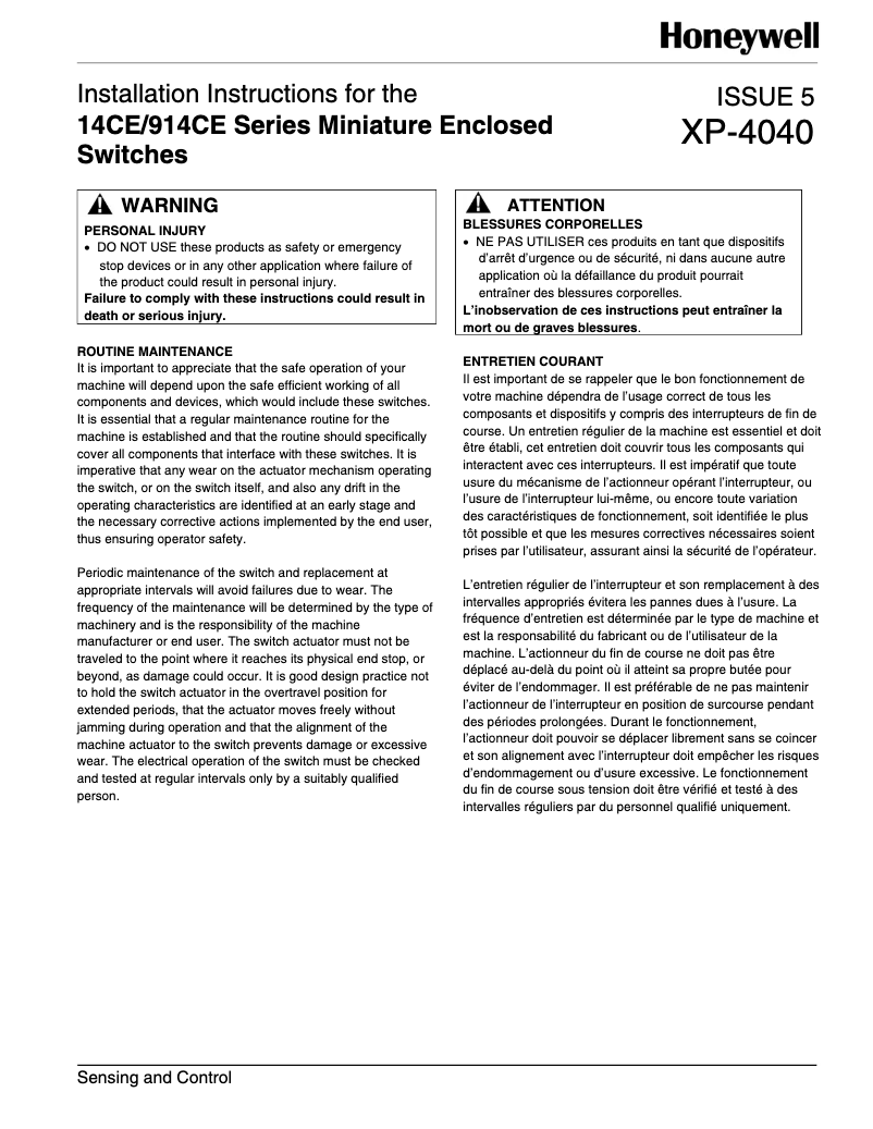 Página 1 del manual Manual de usuario Honeywell 14CE18-6AH