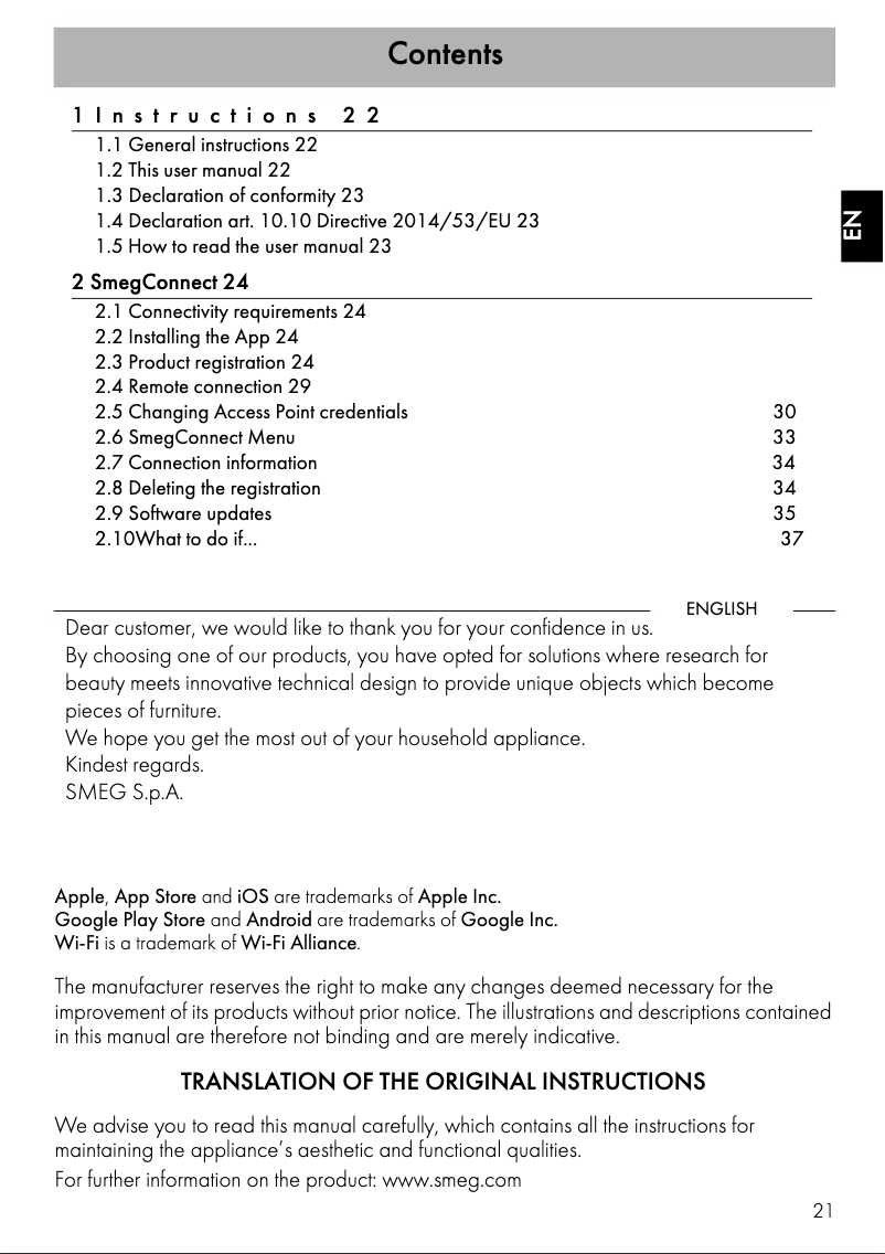 Página 1 del manual Manual de instrucciones Smeg SFP6104WTPN