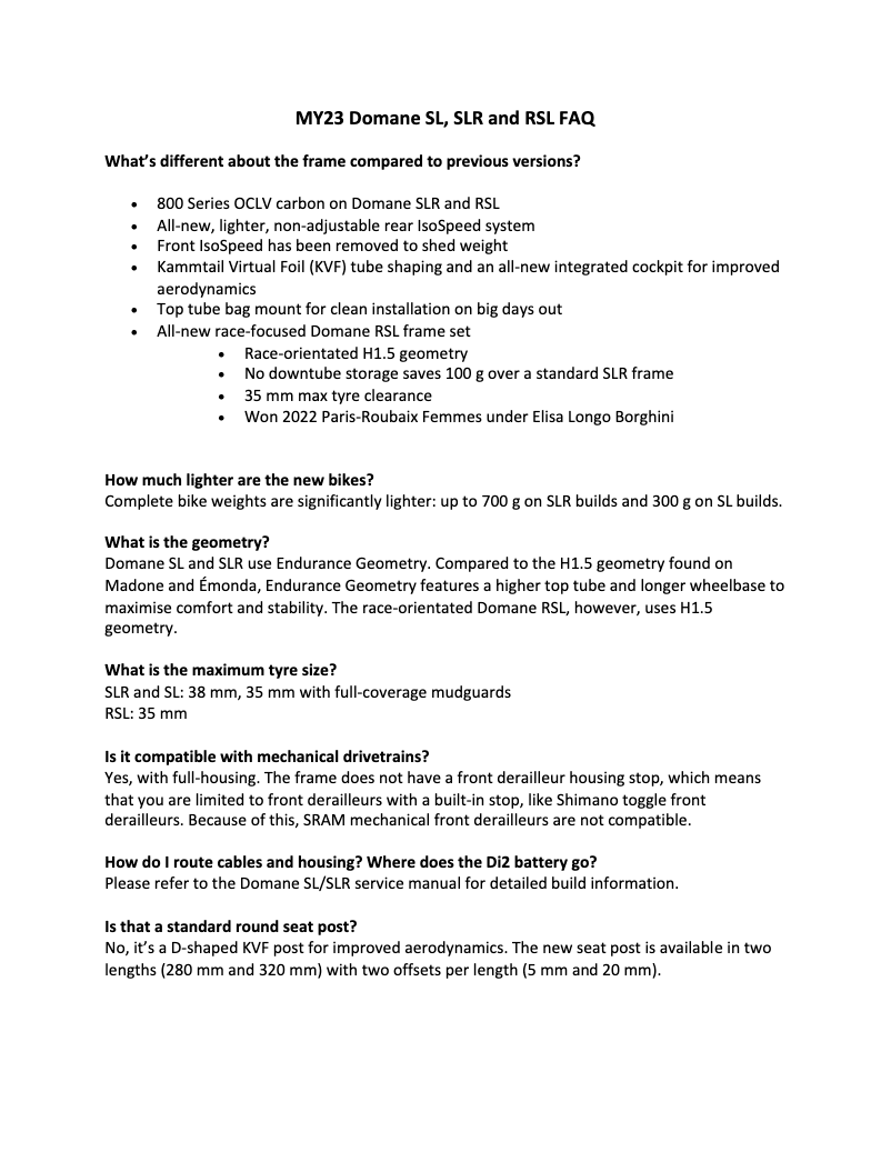 Imagen de la primera página del manual del dispositivo Domane RSL Frame Set Gen 4