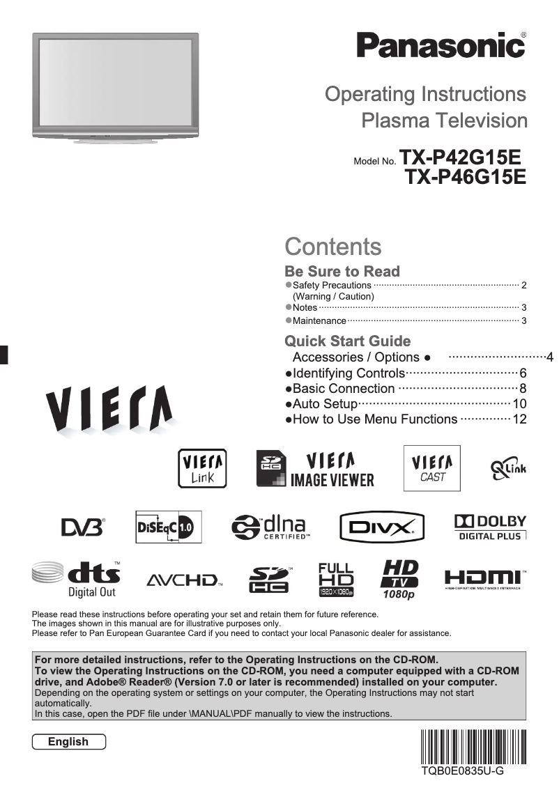 Página nº 1 - Manual de usuario Panasonic Viera TX-P46G15E